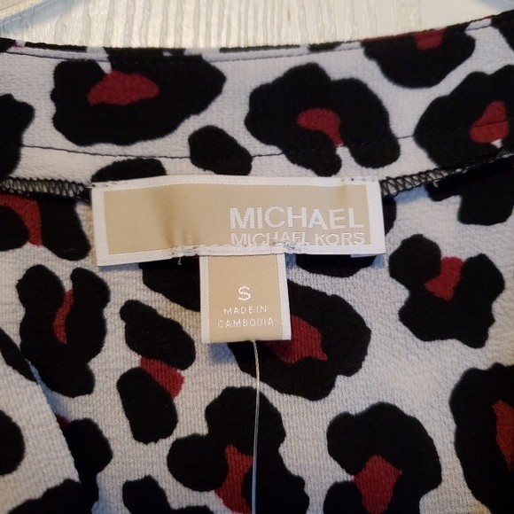 NWT Michael Kors Burgundy Leopard Print Women's Blouse - Picture 15 of 16